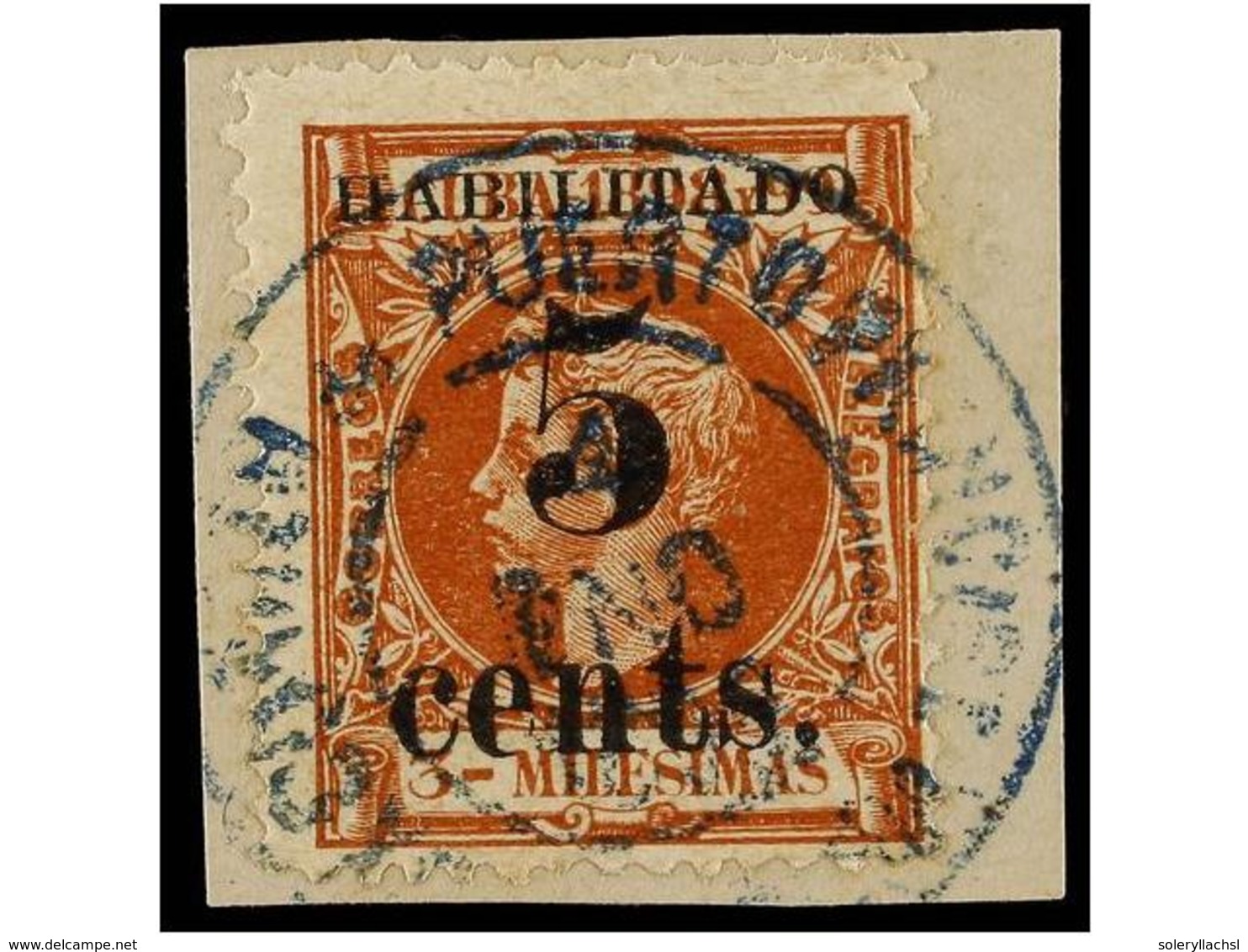 CUBA. PUERTO PRÍNCIPE. 5 Cents. S. 3 Mils. Castaño, PRIMERA TIRADA. ERROR EN LA HABILITACIÓN. Sobre Pequeño Fragmento. S - Sonstige & Ohne Zuordnung