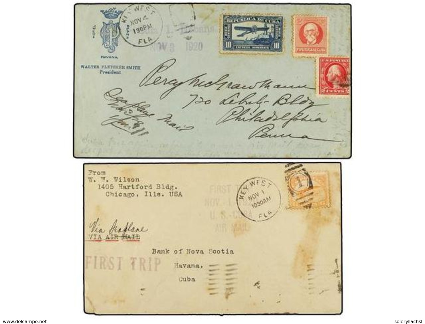 CUBA. 1920 (1 Noviembre). VUELO EXPERIMENTAL KEY WEST-HABANA. Dos Sobres, Uno Circulado Con Sello USA De 6 Ctvos. Naranj - Otros & Sin Clasificación