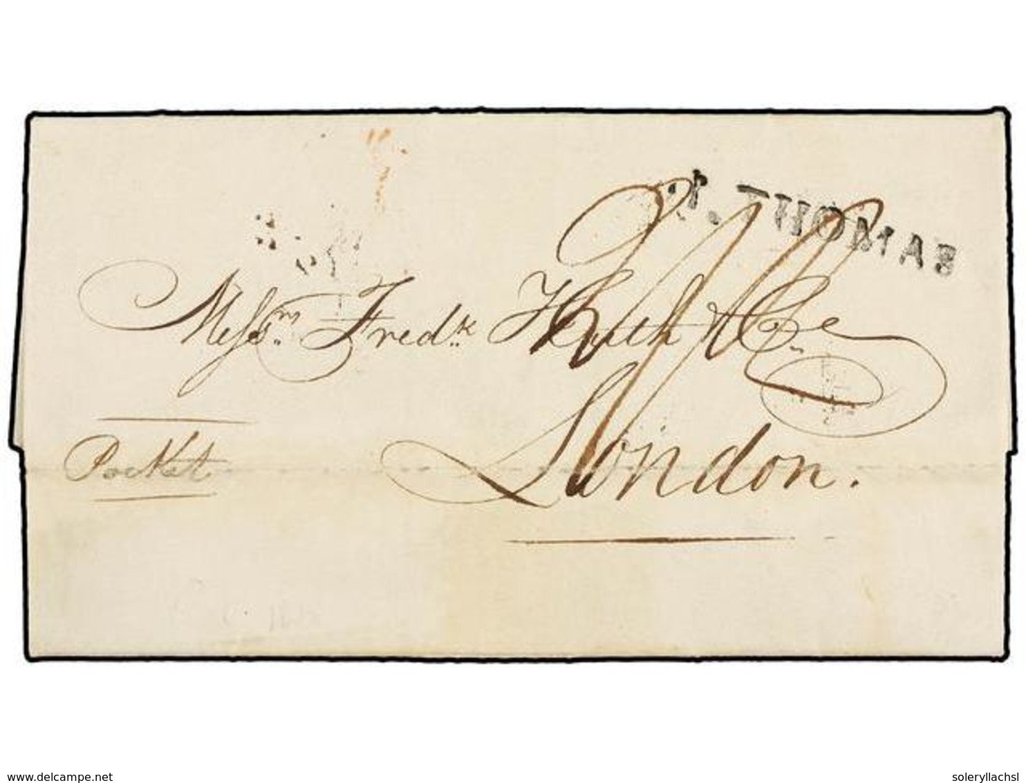 ANTILLAS DANESAS. 1818 (Nov. 18). ST. THOMAS To LONDON. Entire Letter Bearing B.P.O. Straightline Cancel ST. THOMAS. Fin - Autres & Non Classés