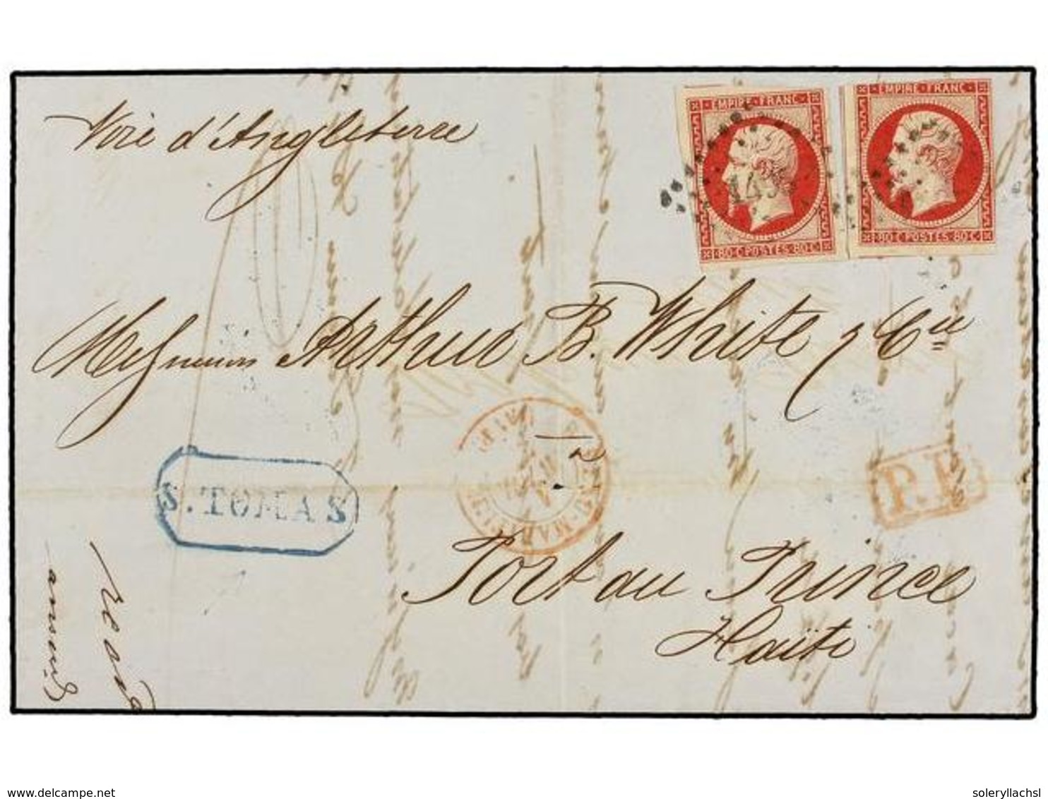 ANTILLAS DANESAS. 1859. LE HAVRE A PORT AU PRINCE (Haití). Envuelta Circulada Con Dos Sellos Franceses De 80 Cts. Carmín - Otros & Sin Clasificación