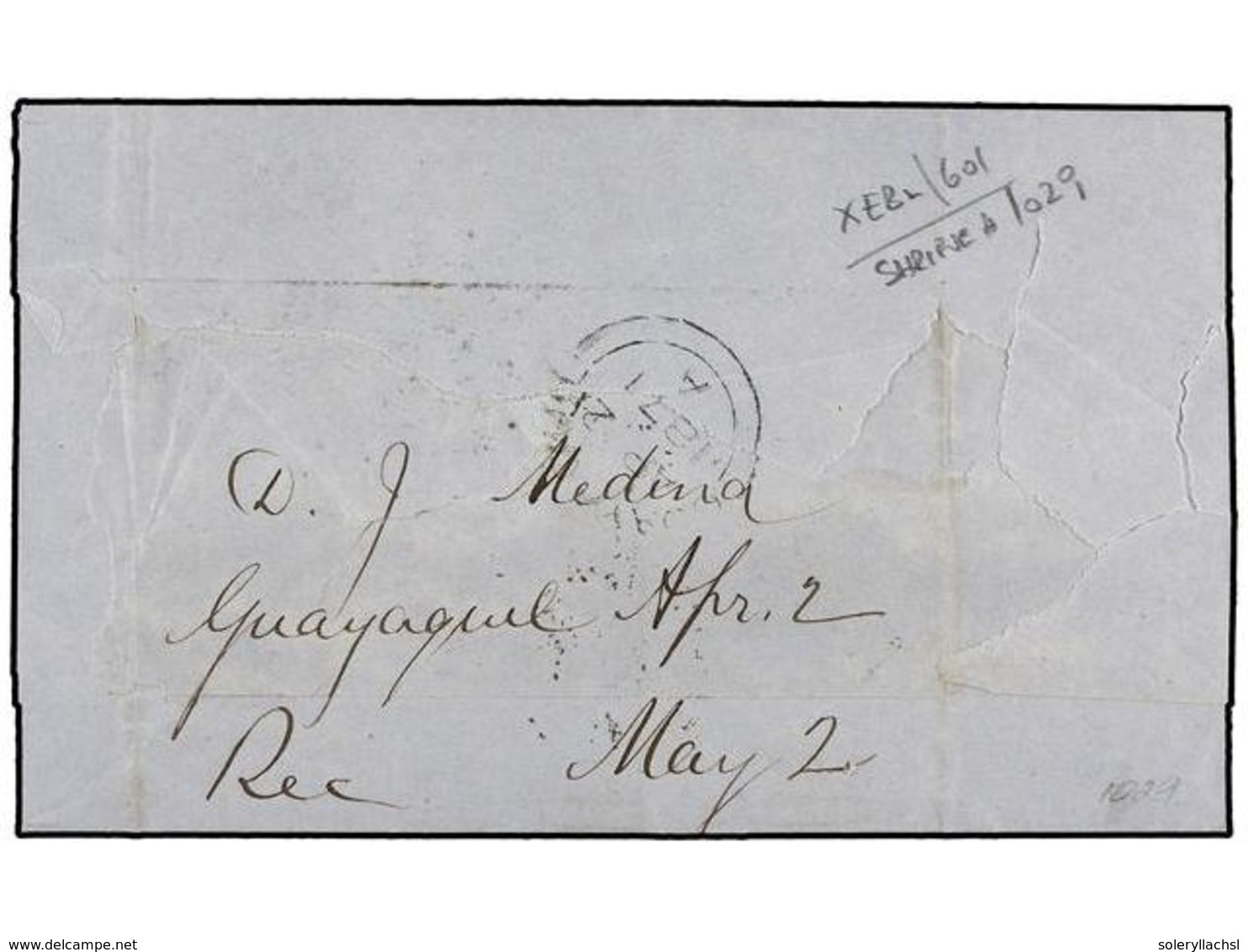 ECUADOR. 1871. GUAYAQUIL To NEW YORK. Folded Letter Franked With GB 6 D. Lilac Stamp, Tied By B.P.O. C-41 Cancel, Sent V - Otros & Sin Clasificación