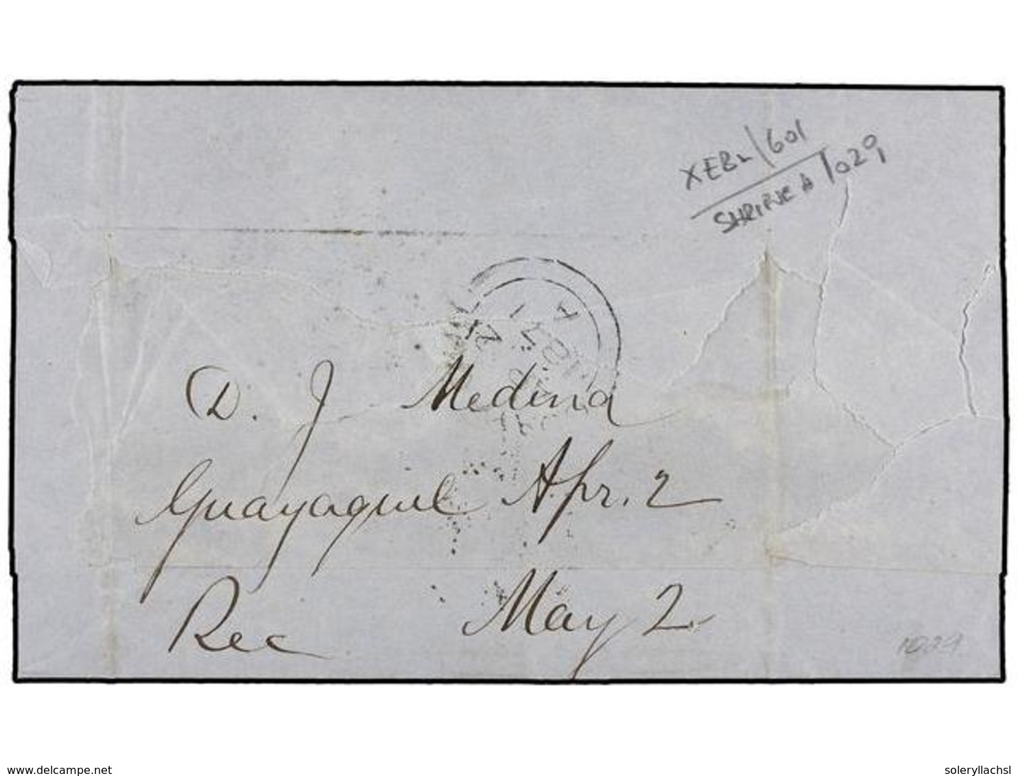 ECUADOR. 1871. GUAYAQUIL To NEW YORK. Folded Letter Franked With GB 6 D. Lilac Stamp, Tied By B.P.O. C-41 Cancel, Sent V - Autres & Non Classés