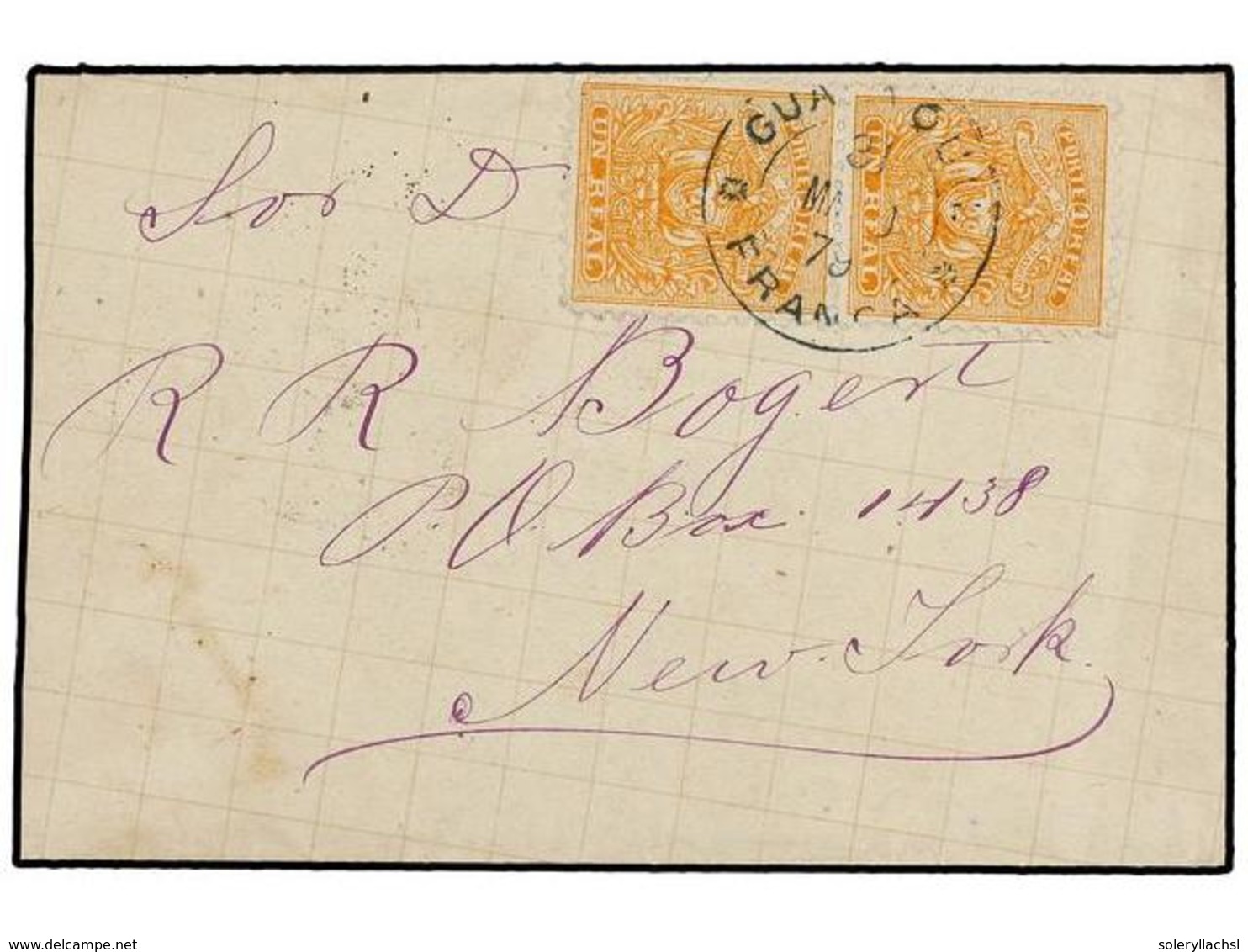 ECUADOR. Sc.10 (2). 1879. GUAYAQUIL A NEW YORK. 1 Real Naranja (2). Mat. GUAYAQUIL/FRANCA En Azul. Al Dorso Llegada. Pre - Autres & Non Classés