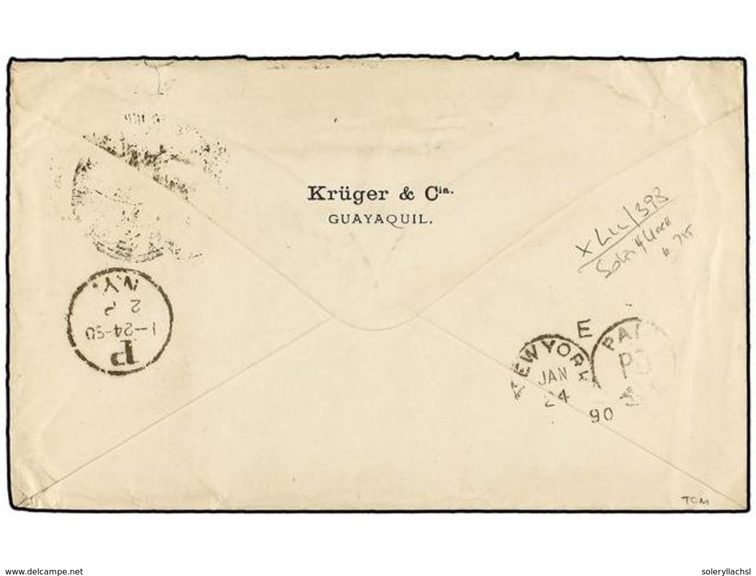 ECUADOR. Sc.15, 16, 19, 21. 1890. GUAYAQUIL A NEW YORK. 1 Ctvo., 5 Ctvos., 10 Ctvos. Y 20 Ctvos. Precioso Franqueo. - Autres & Non Classés