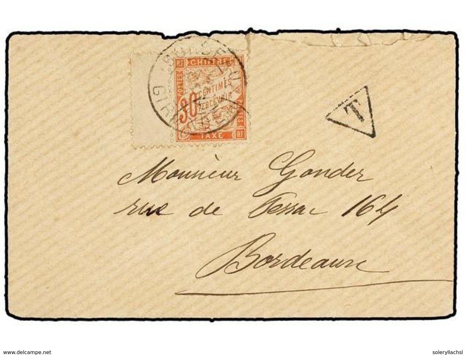 FRANCIA. 1894. Circulada Sin Sellos A BORDEAUX Tasada Con Sello De 30 Cts. Rojo Naranja. ERROR DE COLOR (Yv. 34). RARA. - Sonstige & Ohne Zuordnung