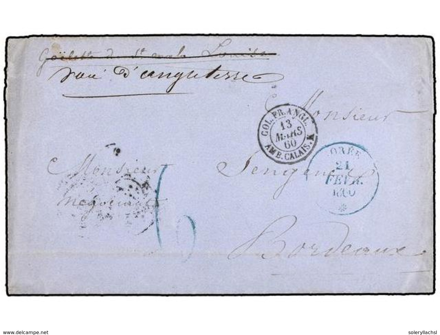 GUINEA FRANCESA. 1859. RIO PONGO To FRANCE. Entiere Letter Send By British Ship Via Senegal, Blue GOREE/* Datestamps On  - Otros & Sin Clasificación