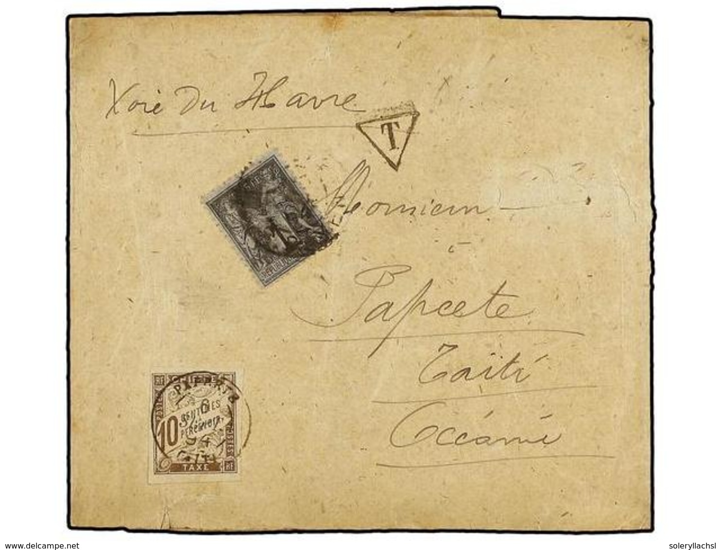 TAHITI. 1894. PARÍS A PAPEETE (Tahiti). Faja De Prensa Con Franqueo De 1 Cto. Tasada A La Llegada Con Sello De 10 Cts. C - Otros & Sin Clasificación