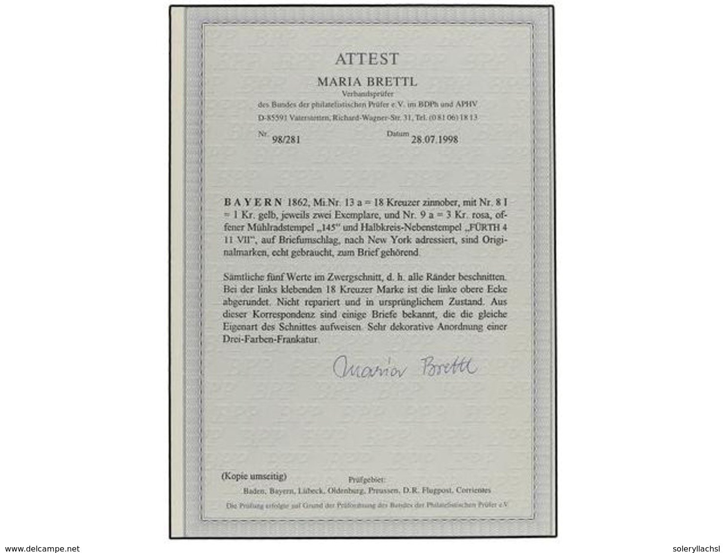 ALEMANIA ANTIGUOS ESTADOS: BAVIERA. Mi.8 (2), 9, 13 (2). (1864 CA.). FURTH To NEW YORK. Envelope Franked With Two 1 Kr.  - Autres & Non Classés