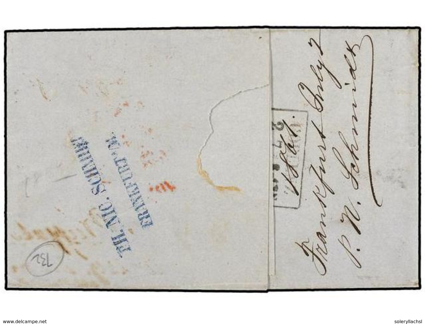 ALEMANIA ANTIGUOS ESTADOS: TOUR Y TAXIS. Mi.24, 25. 1861. FRANKFURT To U.S.A. Folded Letter Franked With 15 Kr. Lilac An - Sonstige & Ohne Zuordnung