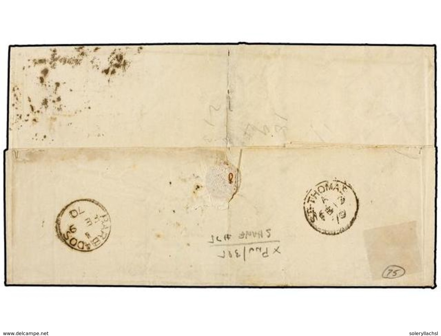 BARBADOS. Sg.23, 25. 1870. BARBADOS To U.S.A. Entire Letter Franked With (1 P.) Blue And (4 P.) Rose Perf. 14-16, Tied B - Other & Unclassified