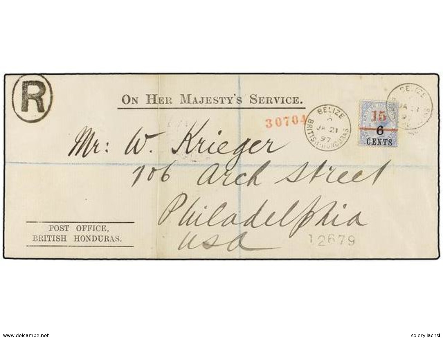 HONDURAS BRITANICA. Sg.50. 1897. BELIZE To PHILADELPHIA. Large Envelope O.H.M.S. Franked With 15 On 6 On 3 Cents Blue St - Autres & Non Classés