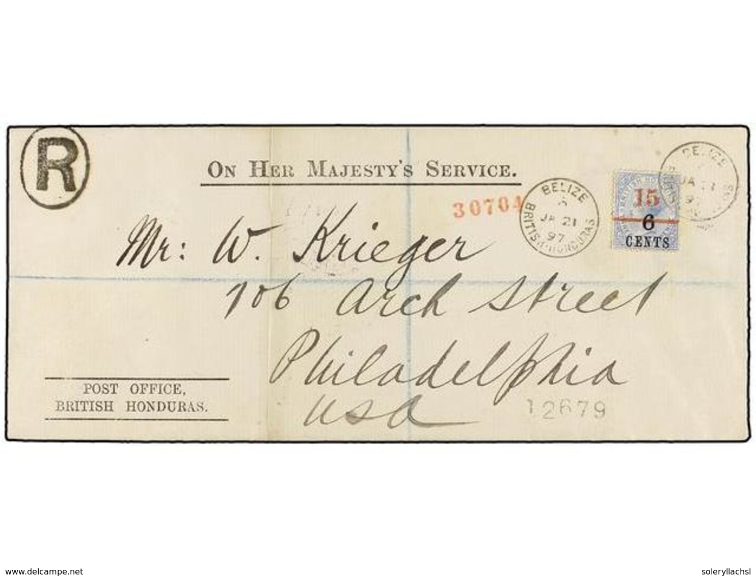 HONDURAS BRITANICA. Sg.50. 1897. BELIZE To PHILADELPHIA. Large Envelope O.H.M.S. Franked With 15 On 6 On 3 Cents Blue St - Otros & Sin Clasificación
