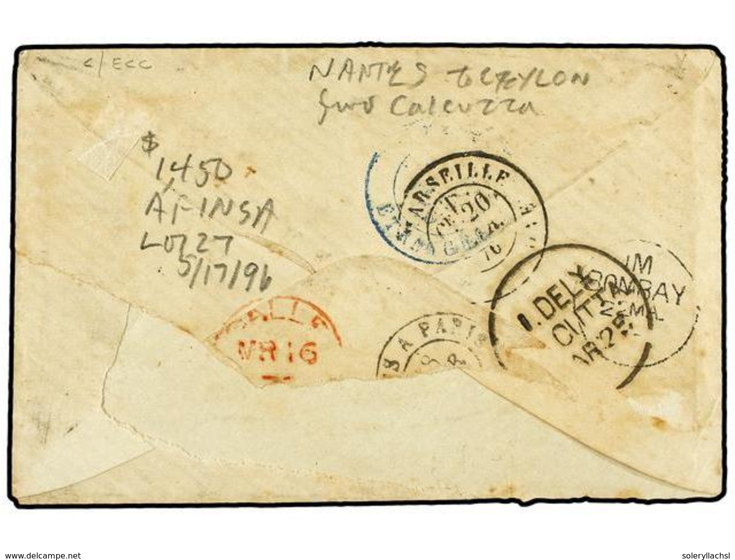 CEILAN. Yv.54+57. 1876 (Feb. 16). Cover To A Ship's Captain Care Of The French Consul In POINTE DE GALLES (Galle, Ceylon - Autres & Non Classés
