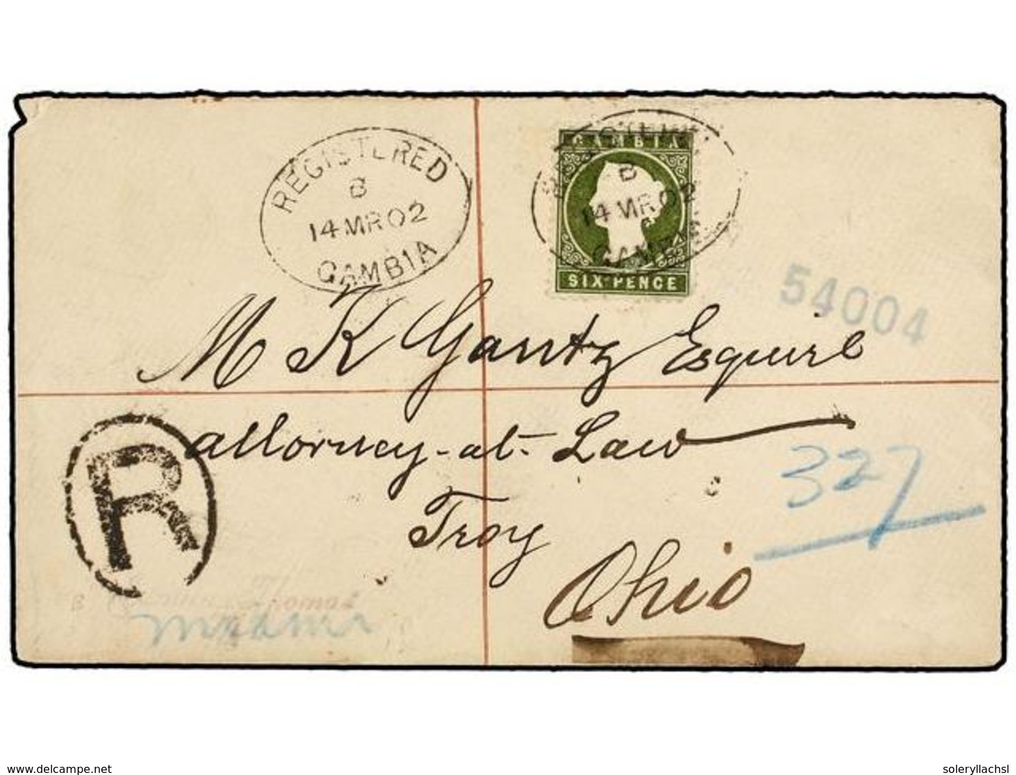 GAMBIA. Sg.33. 1902. GAMBIA To OHIO (U.S.A.). Envelope Franked With 6 D. Olive Stamp Tied By REGISTERED/GAMBIA Cds. - Autres & Non Classés