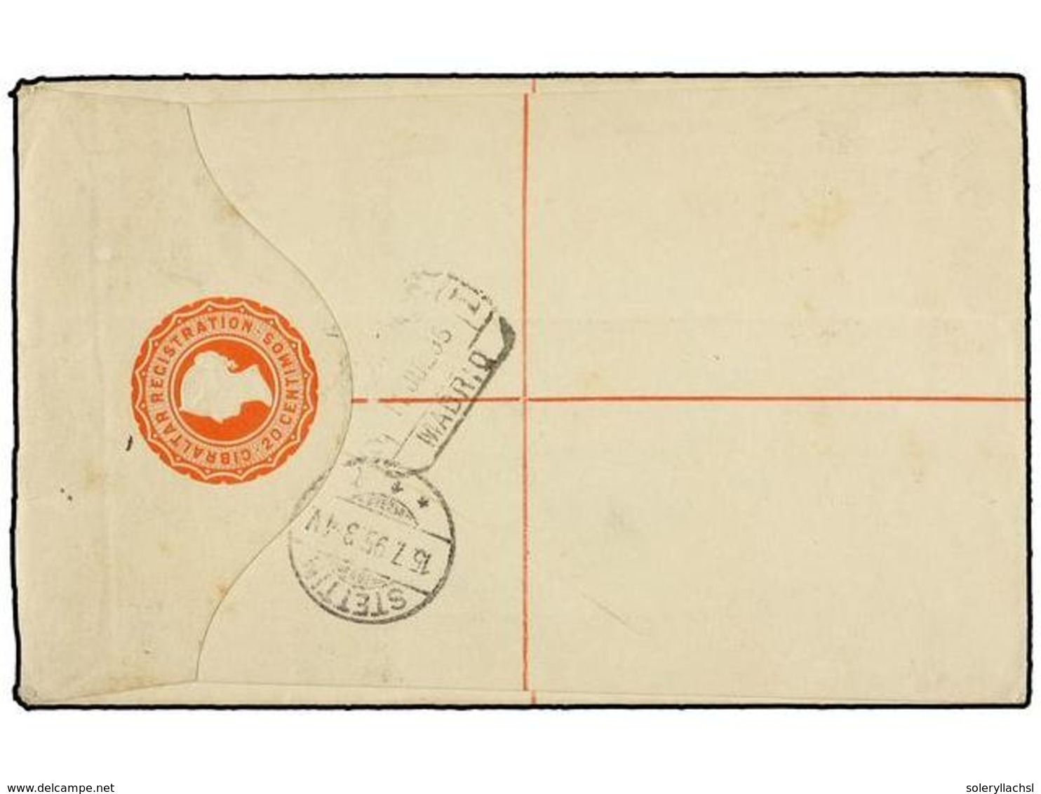 GIBRALTAR. Sg.22 (3), 23 (2), 27. 1895. GIBRALTAR To GERMANY. 20 Cts. Red Registered Envelope (Size G) Uprated By 5 Cts. - Autres & Non Classés