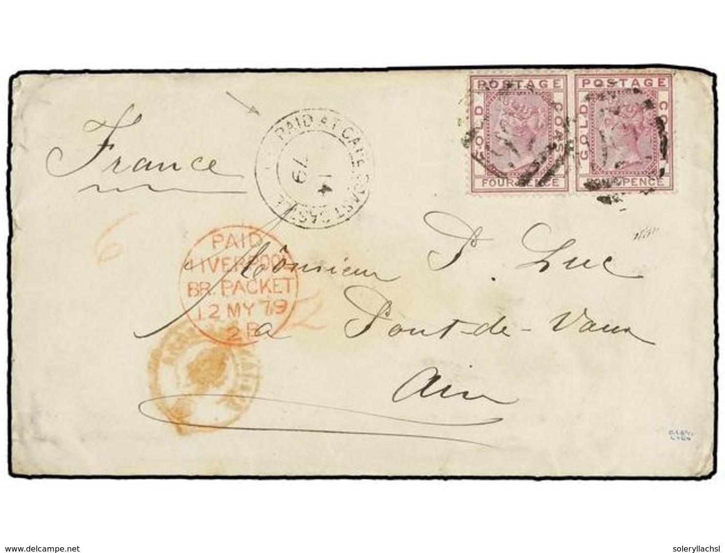 COSTA DE ORO. 1879. CAPE COAST To FRANCE. 4 D. Lilac (2) Cancelled With Oval "566" And Marked PAID AT CAPE COAST CASTLE  - Otros & Sin Clasificación