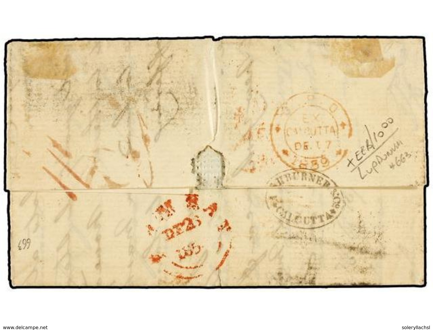 INDIA INGLESA. 1859. CALCUTTA To BOSTON (U.S.A.). Entire Letter Franked With 1/2 A. Blue, 1 An. Brown And Strip Of Three - Autres & Non Classés