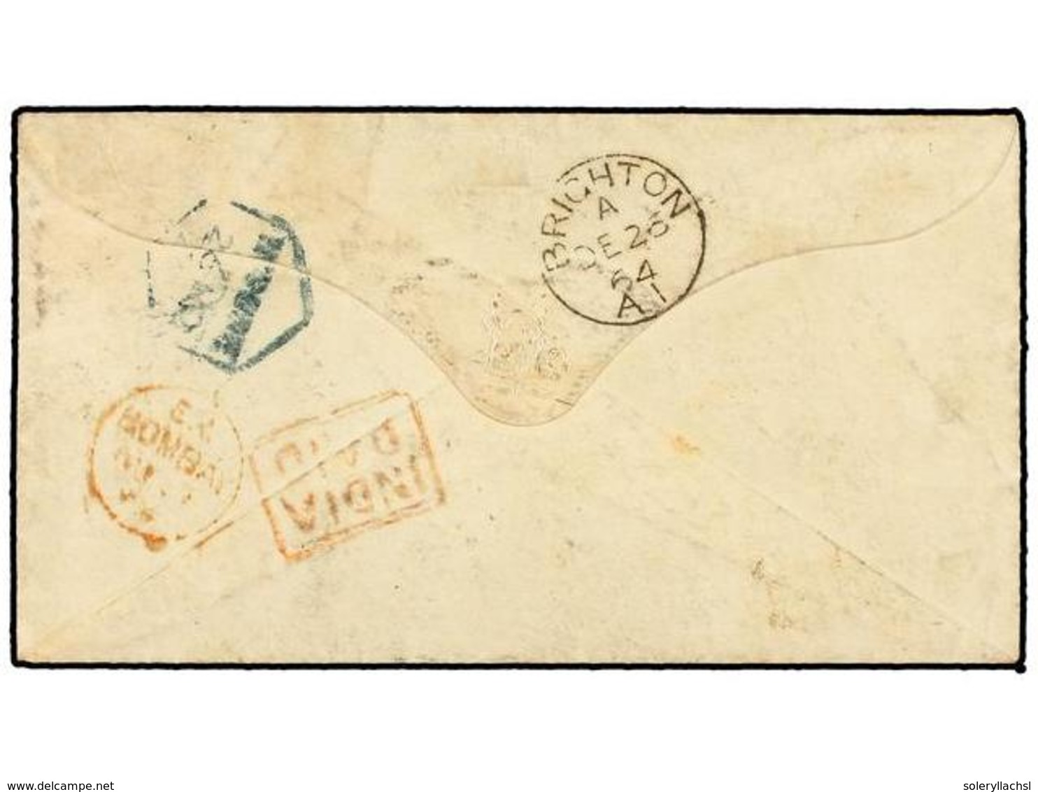 INDIA INGLESA. 1864. CALLIAM To ENGLAND. Envelope Franked With 2 Annas Yellow, 4 Annas Grey And 8 Pies Purple Stamps Tie - Sonstige & Ohne Zuordnung