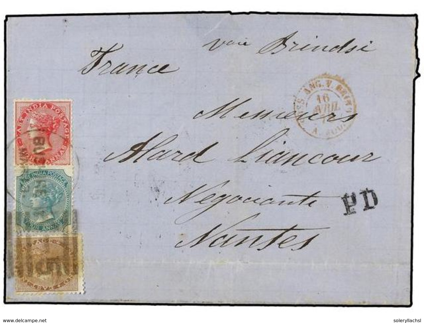 IRAN. 1875. BUSHIRE (Iran) To FRANCE. Letter Sheet Franked With India 1 Anna Brown, 4 Annas Green And 8 Annas Rose With  - Otros & Sin Clasificación