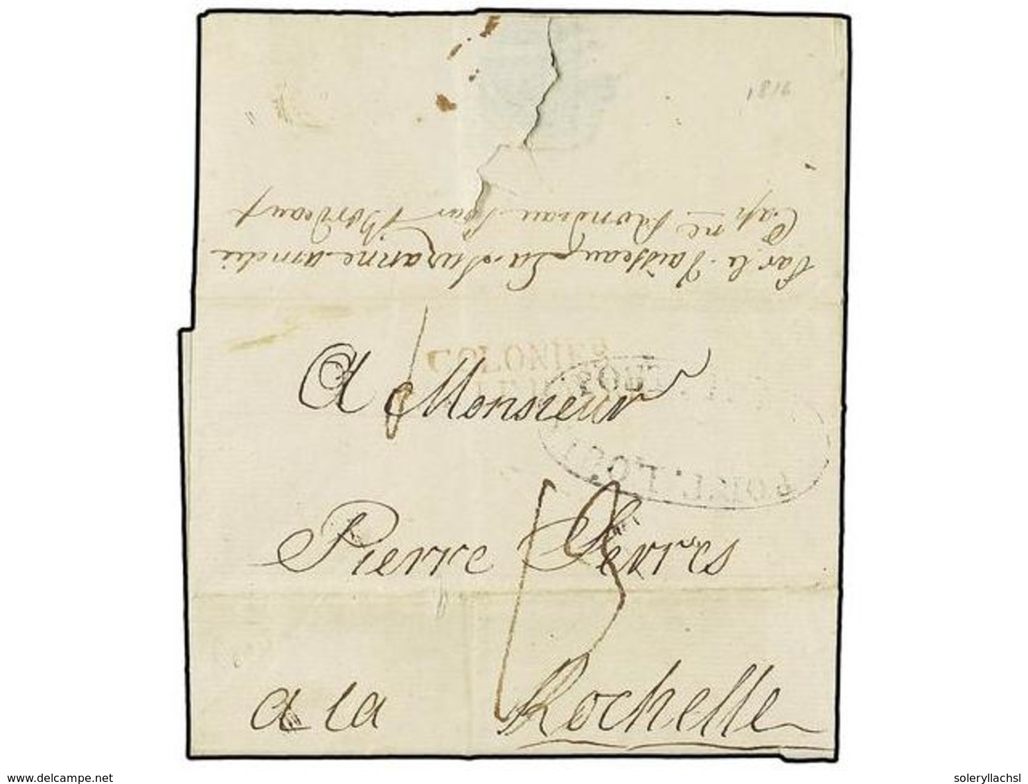 MAURICIO. 1816 (March 24). ISLE MAURICE To LA ROCHELLE. Entire Letter With Oval PORT.LOUIS/POST. PAID And Red COLONIES/P - Otros & Sin Clasificación