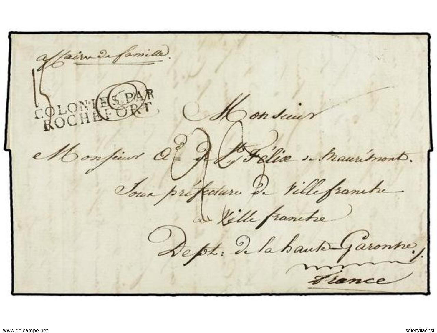 MAURICIO. 1817 (March 22). SAVANNE. ILE MAURICE To VILLEFRANCE. Entire Letter With COLONIES PAR/ROCHEFORT Entry Mark (sa - Other & Unclassified