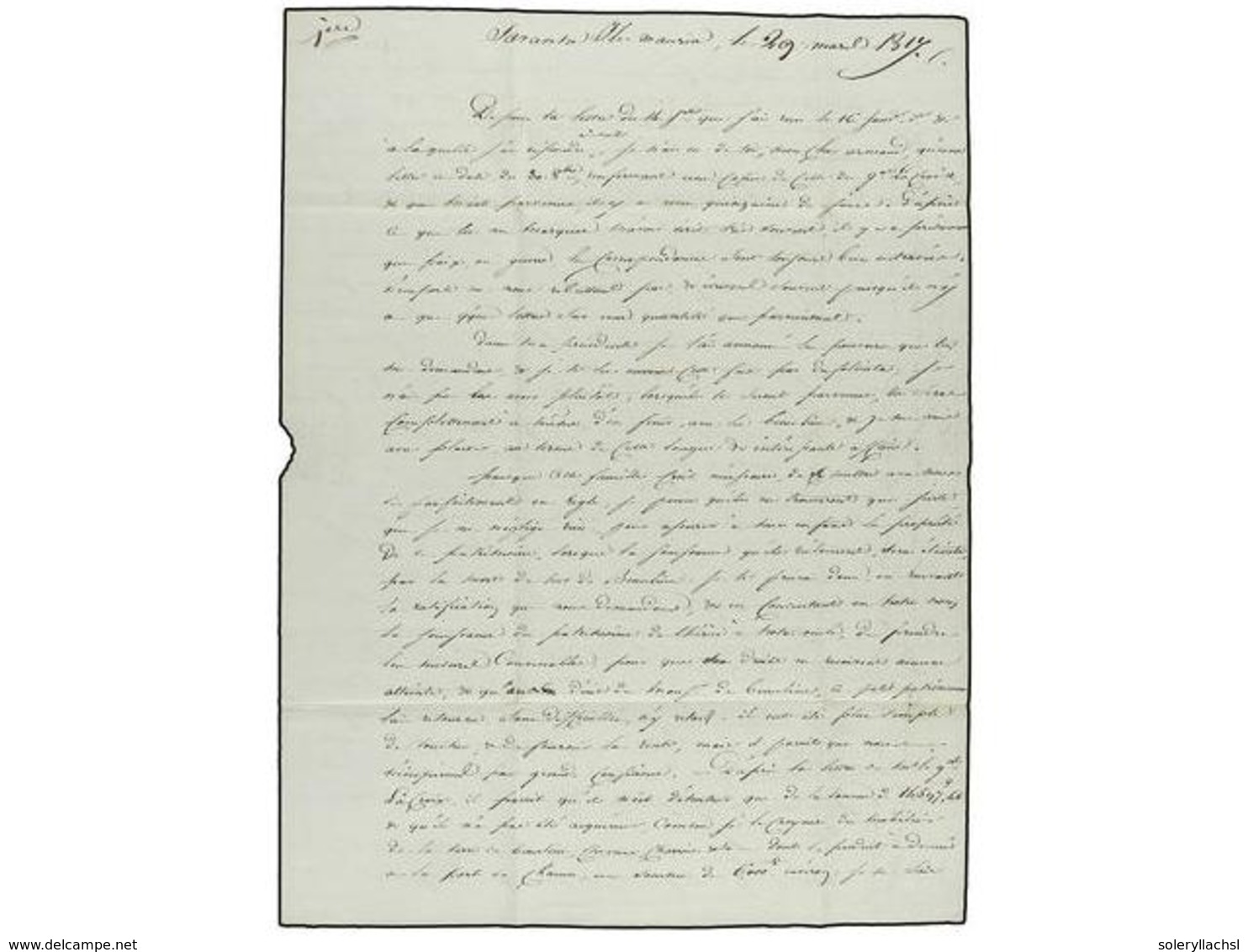 MAURICIO. 1817 (March 22). SAVANNE. ILE MAURICE To VILLEFRANCE. Entire Letter With COLONIES PAR/ROCHEFORT Entry Mark (sa - Other & Unclassified