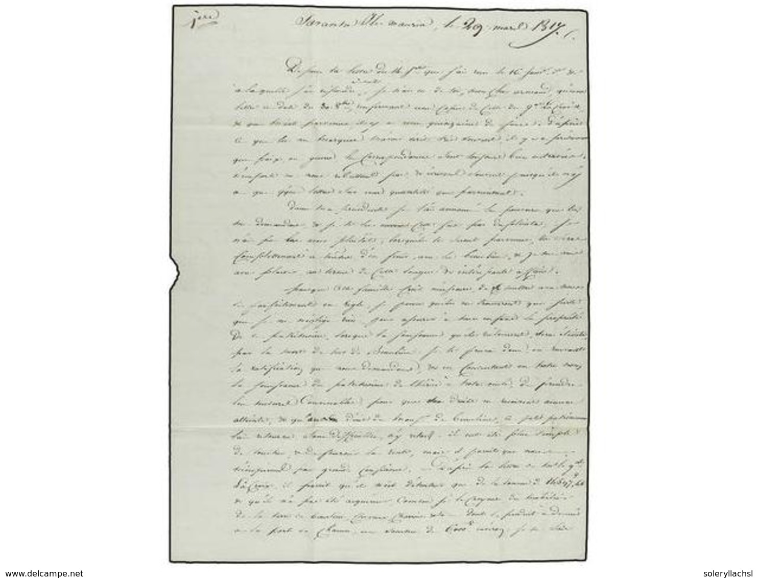 MAURICIO. 1817 (March 22). SAVANNE. ILE MAURICE To VILLEFRANCE. Entire Letter With COLONIES PAR/ROCHEFORT Entry Mark (sa - Otros & Sin Clasificación