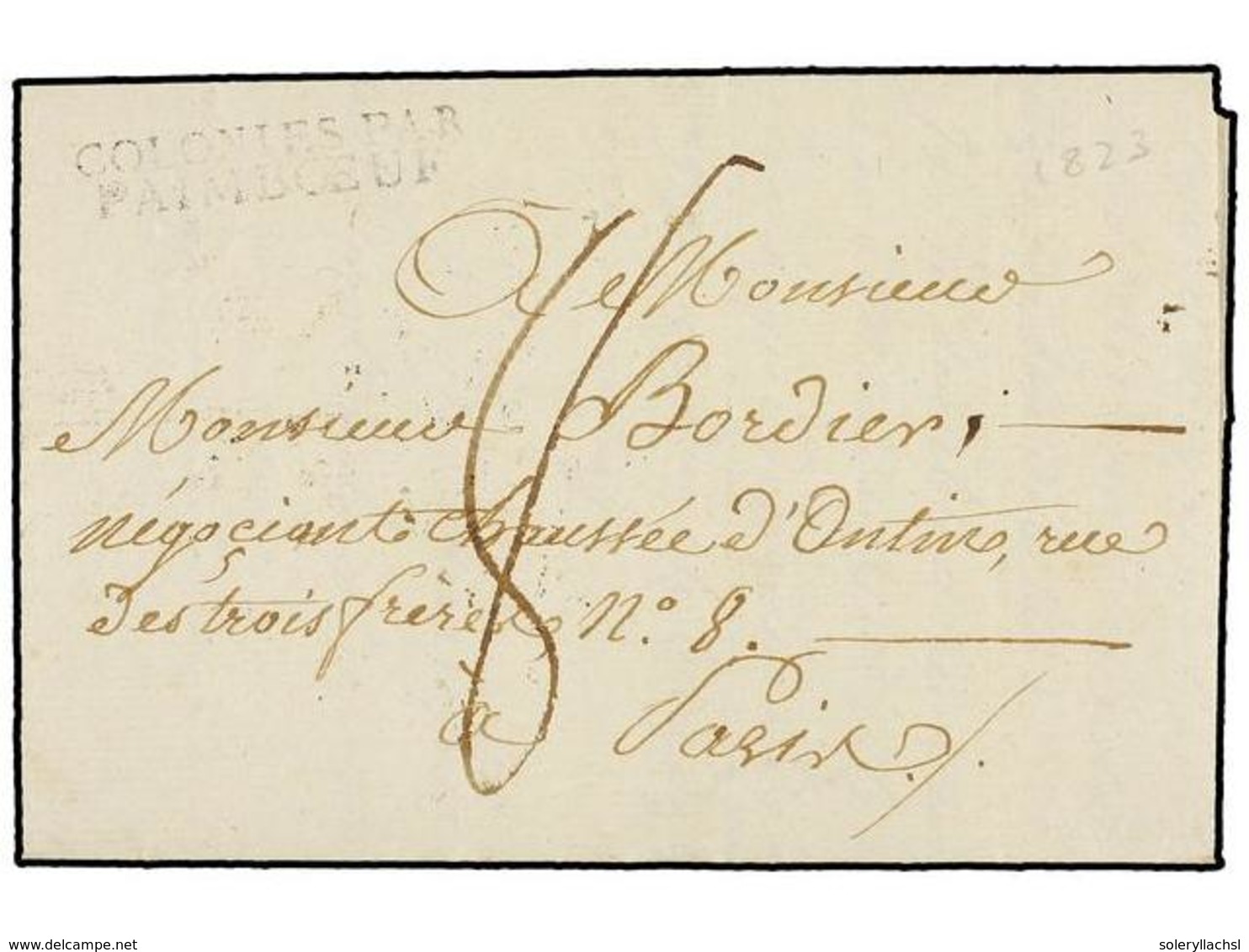 MAURICIO. 1823. PORT LOUIS To PARIS. Entire Letter With COLONIES PAR/PAIMBOEUF Entry Mark, Rated "8". - Autres & Non Classés