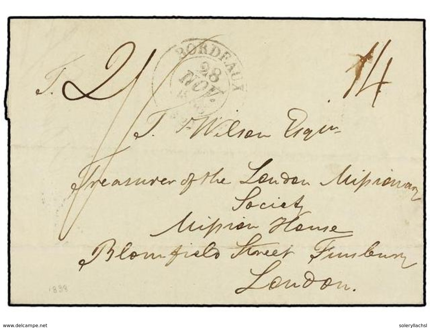 MAURICIO. 1838. PORT LOUIS To LONDON. Entire Letter Of MISSIONARIES Sent Via French Ship, Disembarked In Bordeaux On Rev - Other & Unclassified