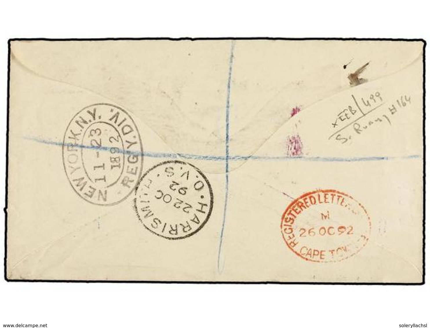 ORANGE. 1892. HARRISMITH To TEXAS (U.S.A.). Registered Cover, Nice Franking. Arrival On Reverse. - Sonstige & Ohne Zuordnung