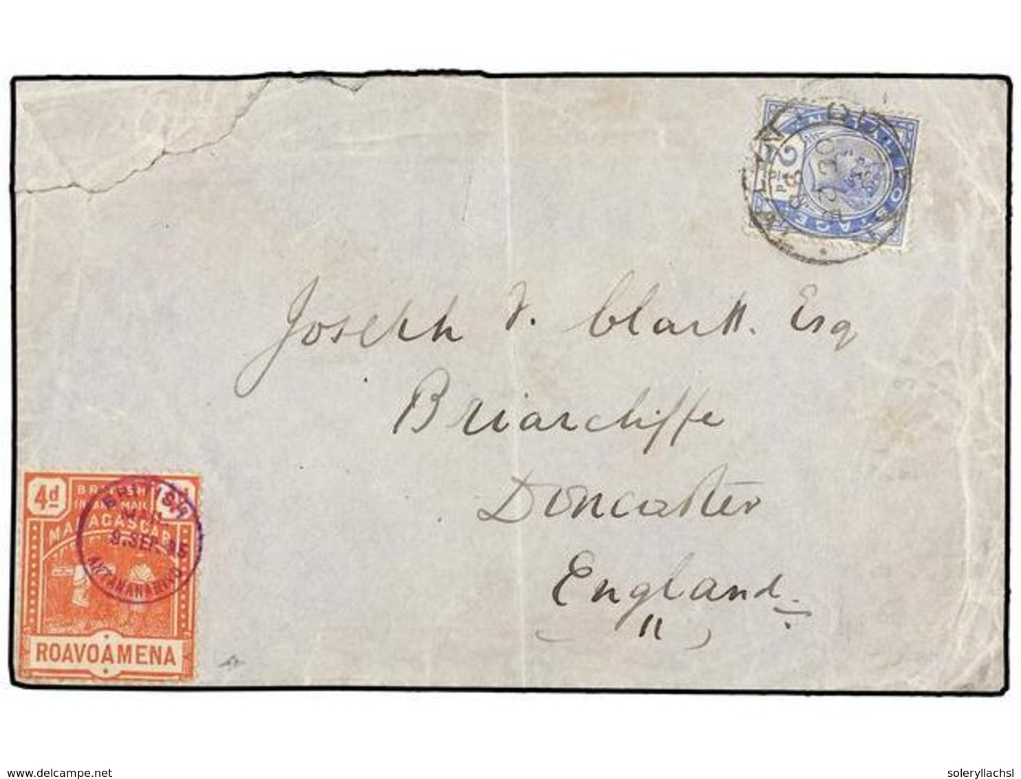 AFRICA DEL SUR. 1895. BRITISH INLAND MAIL. Cover Carried On The "Donald Currie" Line Of Steamers From Vatomandry, Madaga - Autres & Non Classés