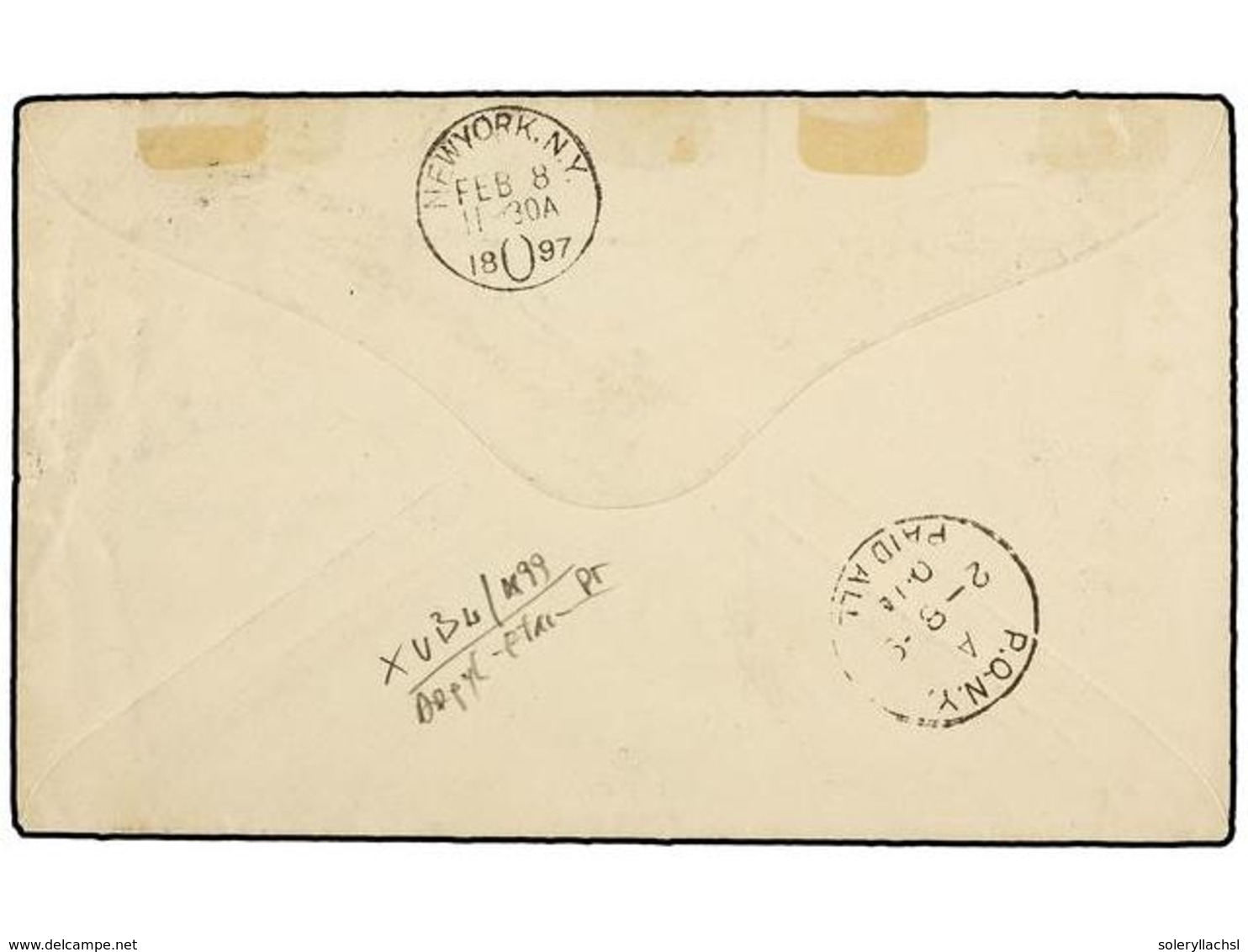 AFRICA DEL SUR. 1896. KOPJE To NEW YORK. Envelope Franked With 1 D., 2 D. And 6 D. Stamps Tied By Numeral "1" In Bars An - Autres & Non Classés