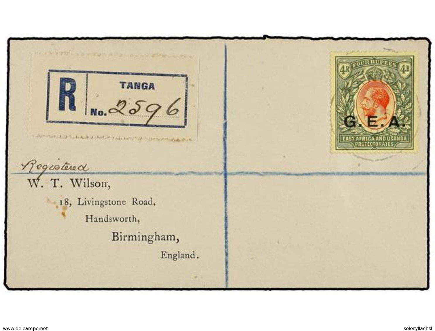 TANGANIKA. Sg.58. 1920. TANGA To ENGLAND. 4 Rupees G.E.A. On Registered Cover, Arrival On Reverse. - Otros & Sin Clasificación