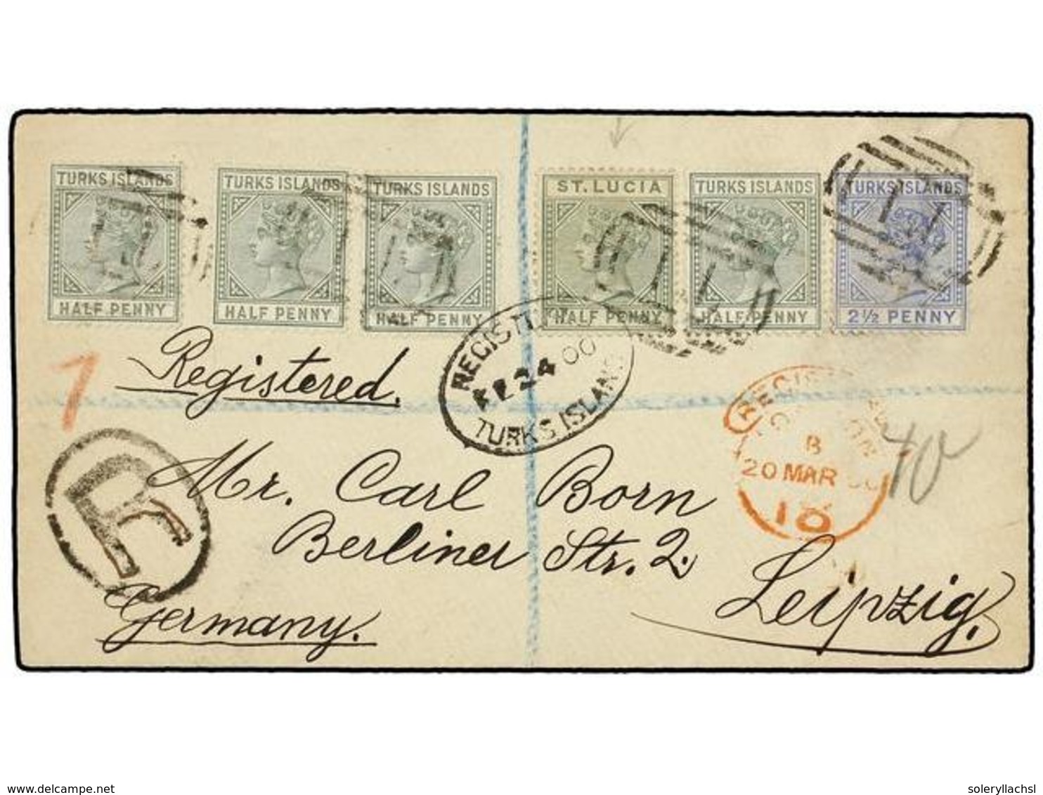 TURKS Y CAICOS. 1900. TURKS To GERMANY. Envelope Franked With Four 1/2 D. Green And 2 1/2 D. Blue Stamp Plus 1/2 D. Gree - Otros & Sin Clasificación