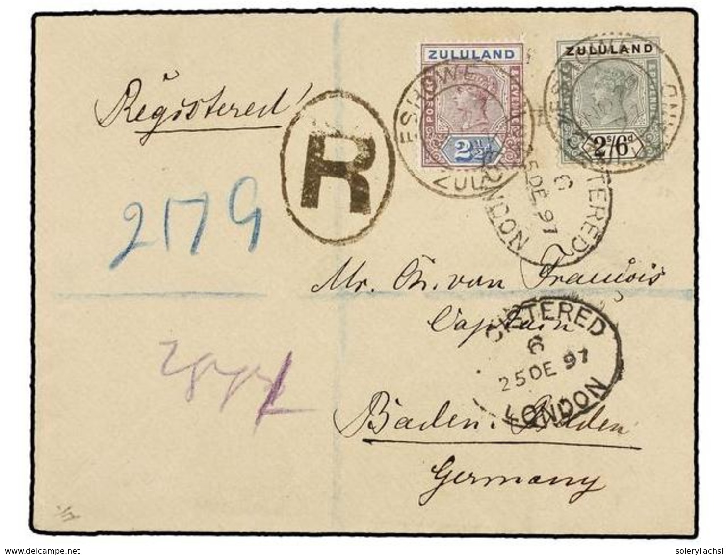 ZULULAND. Sg.22, 26. 1897. ESHOWE To GERMANY. 2 1/2 D. Mauve And Blue And 2/6 Sh. Black And Green (rare On Cover). An At - Other & Unclassified