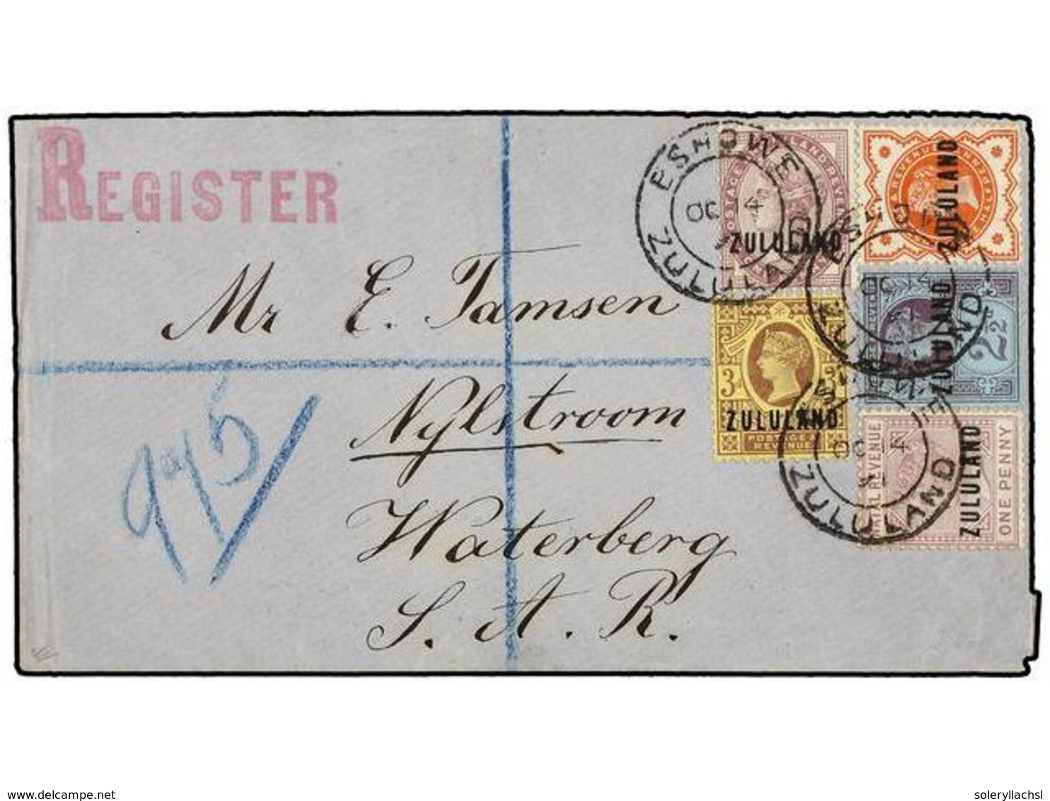 ZULULAND. 1891. ESHOWE To NYLSTROOM (Transvaal). 1 D., 1 1/2 D., 2 D. Y 3 D. And Fiscal 1 D. Mauve. Colourful And Most A - Autres & Non Classés