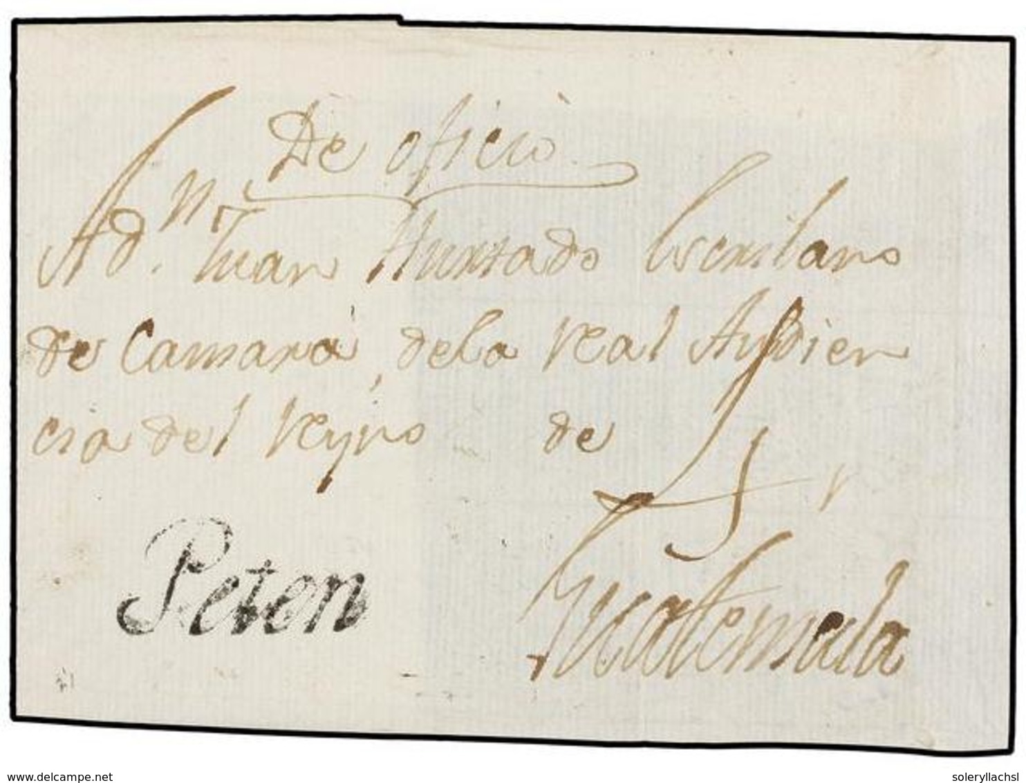 GUATEMALA. (1815 CA.). FRONTAL De PETEN A GUATEMALA. Marca PETEN En Negro. Porte De "4"  Reales Correspondientes A Un Do - Sonstige & Ohne Zuordnung