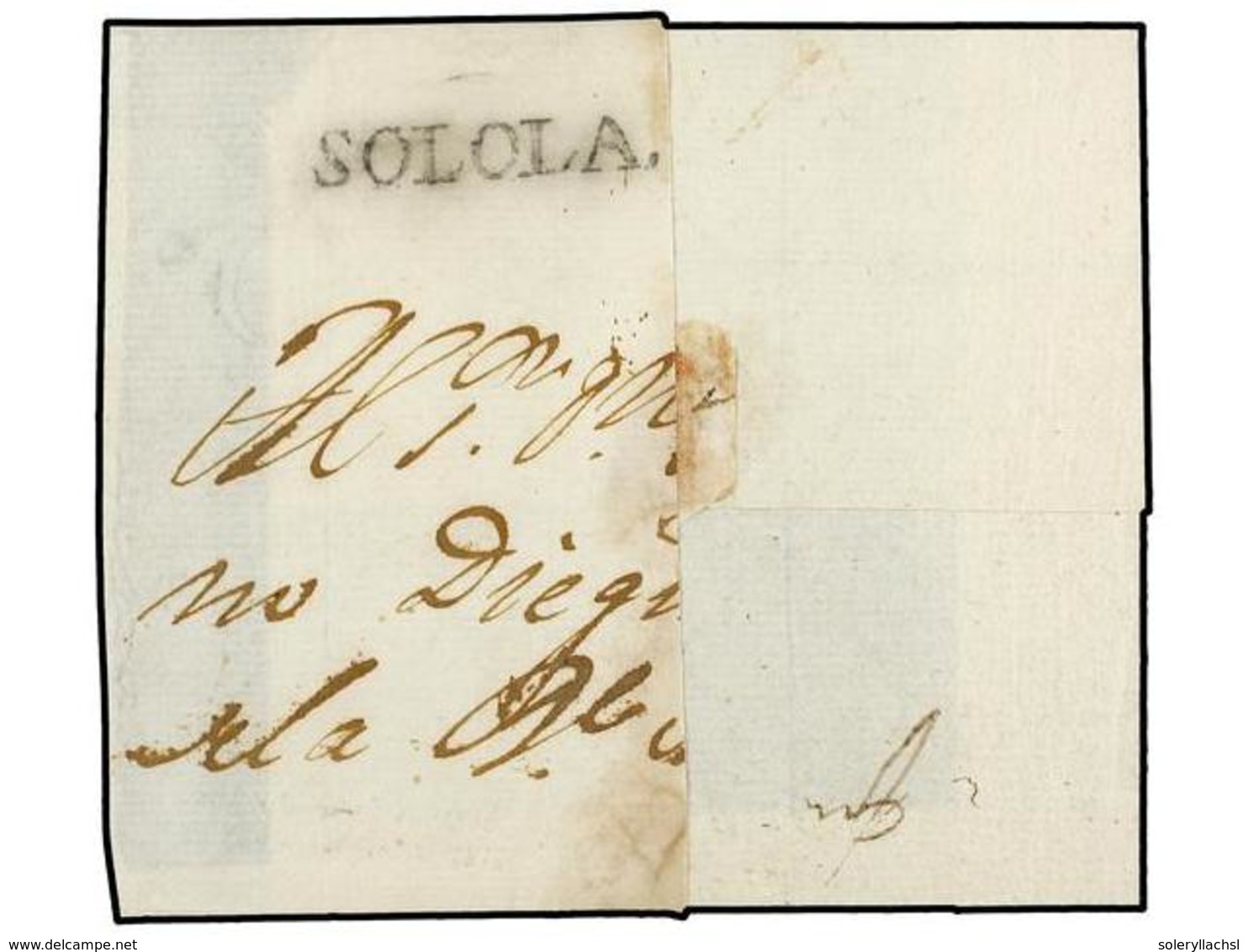 GUATEMALA. (1815 CA.). Fragmento De Carta Con La Marca SOLOLA En Negro. MUY RARA. - Autres & Non Classés