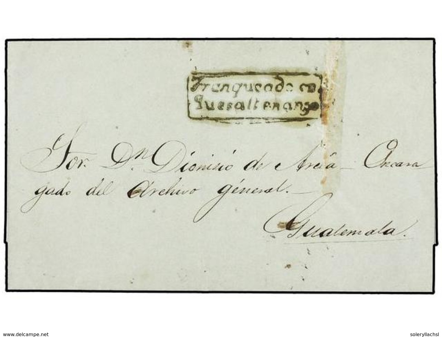 GUATEMALA. (1840 CA.). QUESALTENANGO A GUATEMALA. Envuelta, Marca FRANQUEADO EN/QUESALTENANGO. - Autres & Non Classés