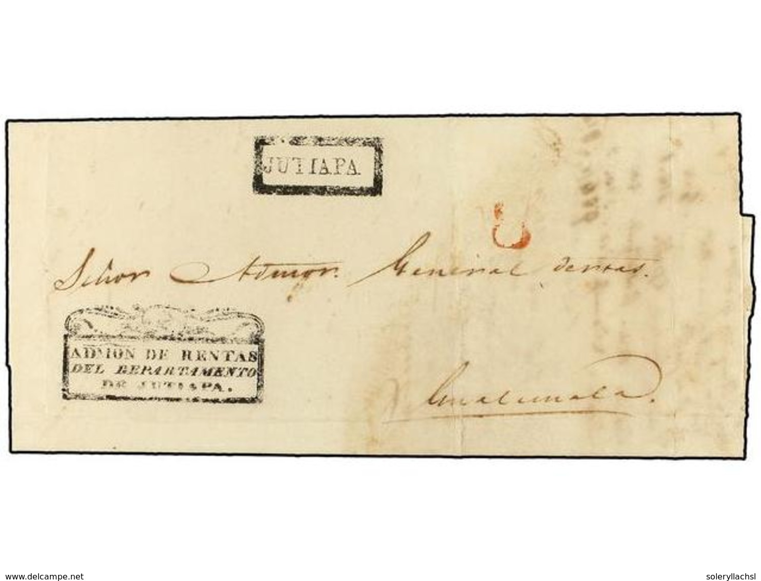 GUATEMALA. (1860 CA.). JUTIAPA A GUATEMALA. Envuelta, Marca JUTIAPA. MUY BONITA. - Sonstige & Ohne Zuordnung