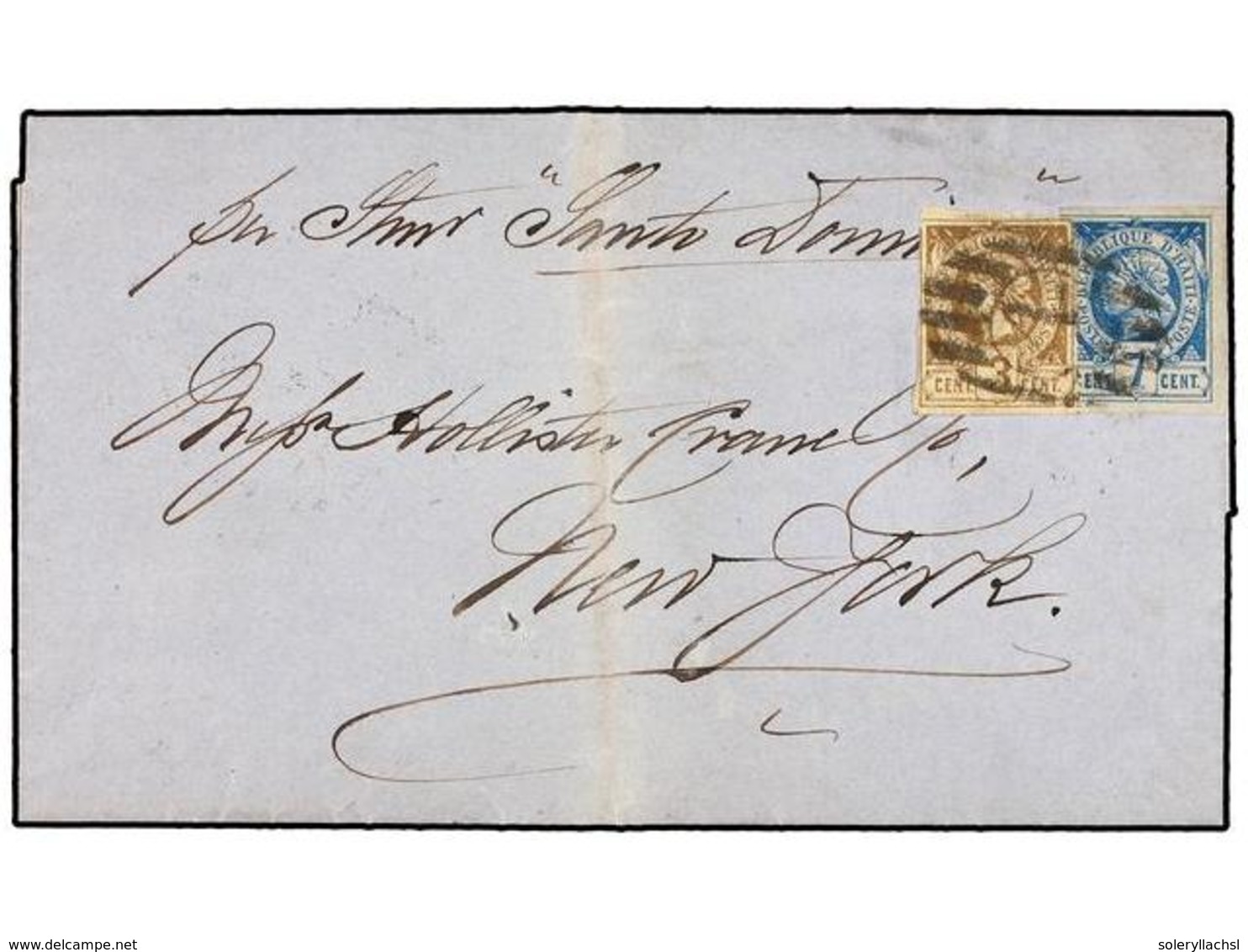 HAITI. Sc.3, 5. 1883. CAP HAITIEN A NEW YORK. 3 Cents. Castaño Y 7 Cents. Azul. Carta Depositada Directamente Al Steamer - Autres & Non Classés