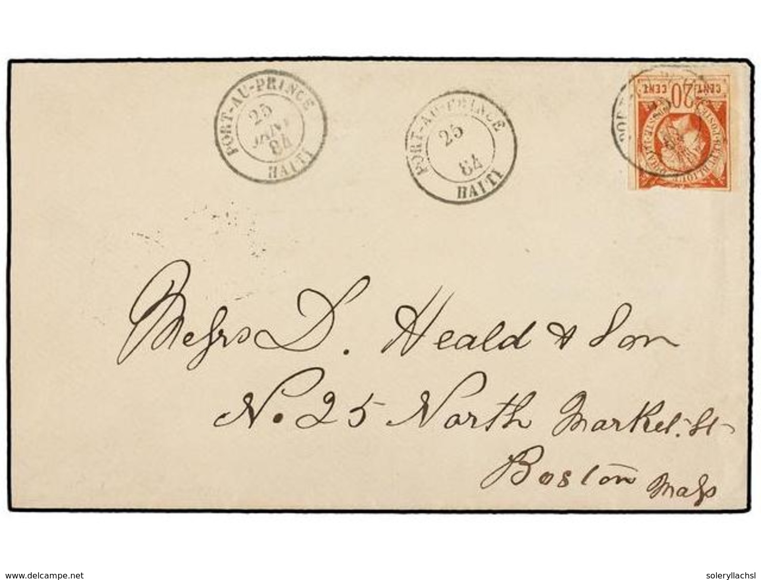 HAITI. Sc.6. 1884. PORT AU PRINCE A BOSTON (Usa). 20 Cts. Castaño Rojo (margen Superior Corto), Pos. 15, Mat. PORT AU PR - Autres & Non Classés