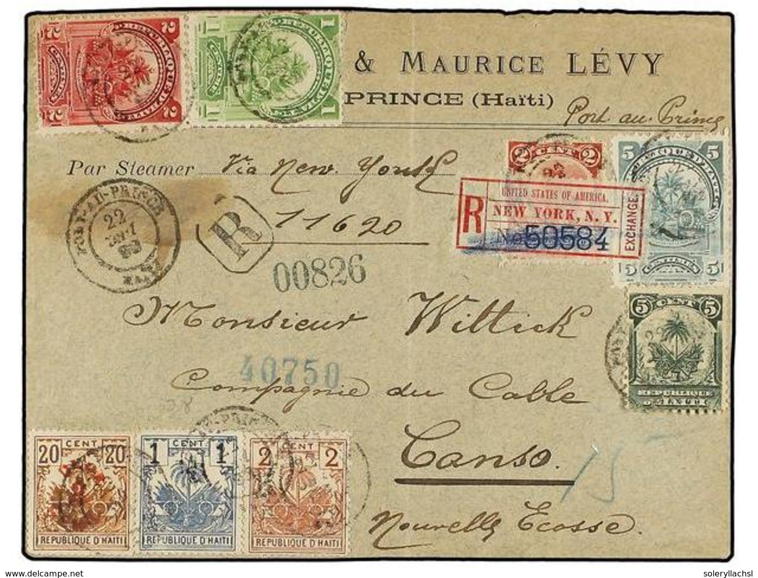 HAITI. 1889. PORT AU PRINCE A CANSO (Nueva Escocia, Canadá). Carta Certificada. ESPECTACULAR Franqueo. - Sonstige & Ohne Zuordnung