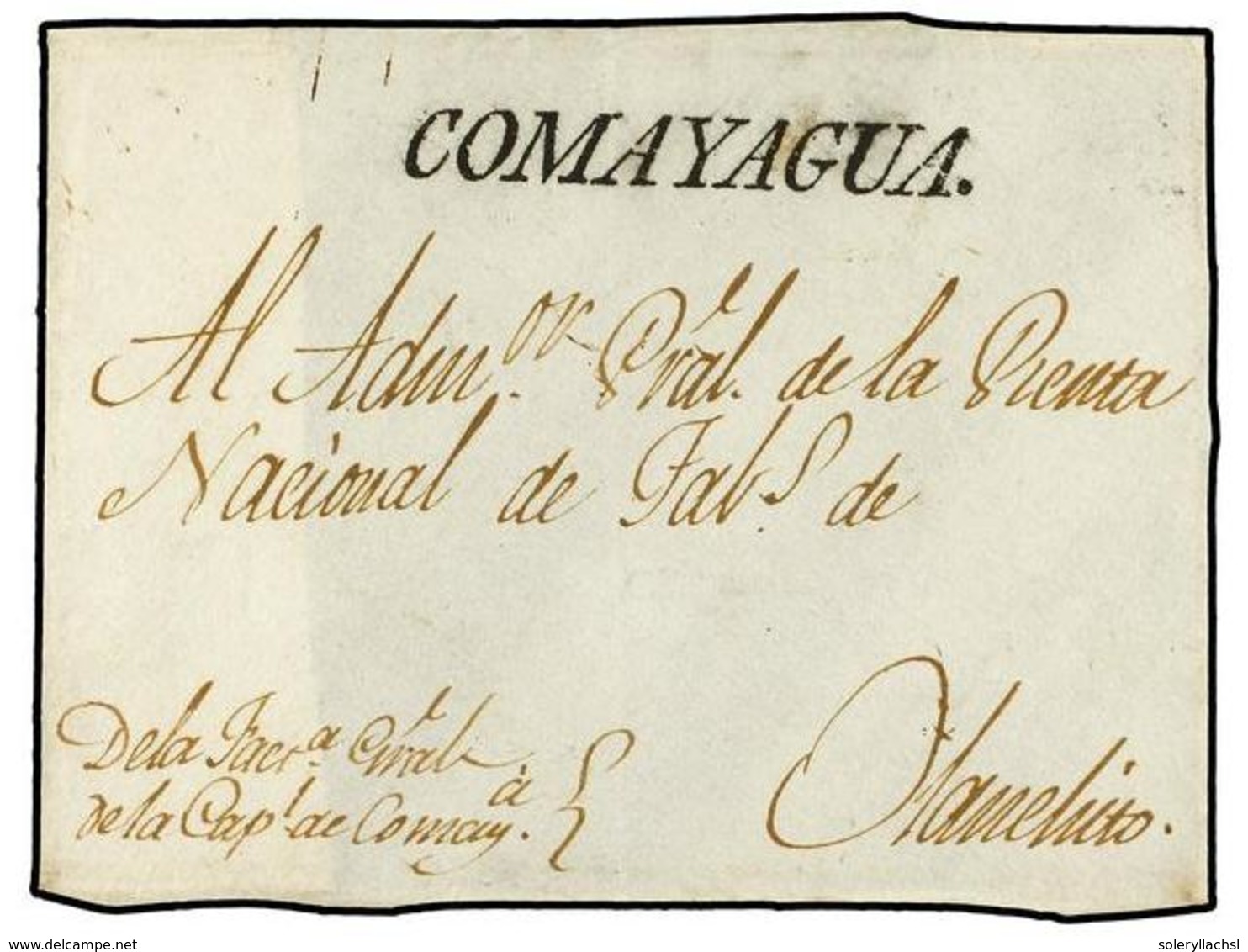 HONDURAS. (1820 CA.). FRONTAL. COMAYAGUA A OLANCHITO. Marca Lineal COMAYAGUA (nº 5). - Sonstige & Ohne Zuordnung