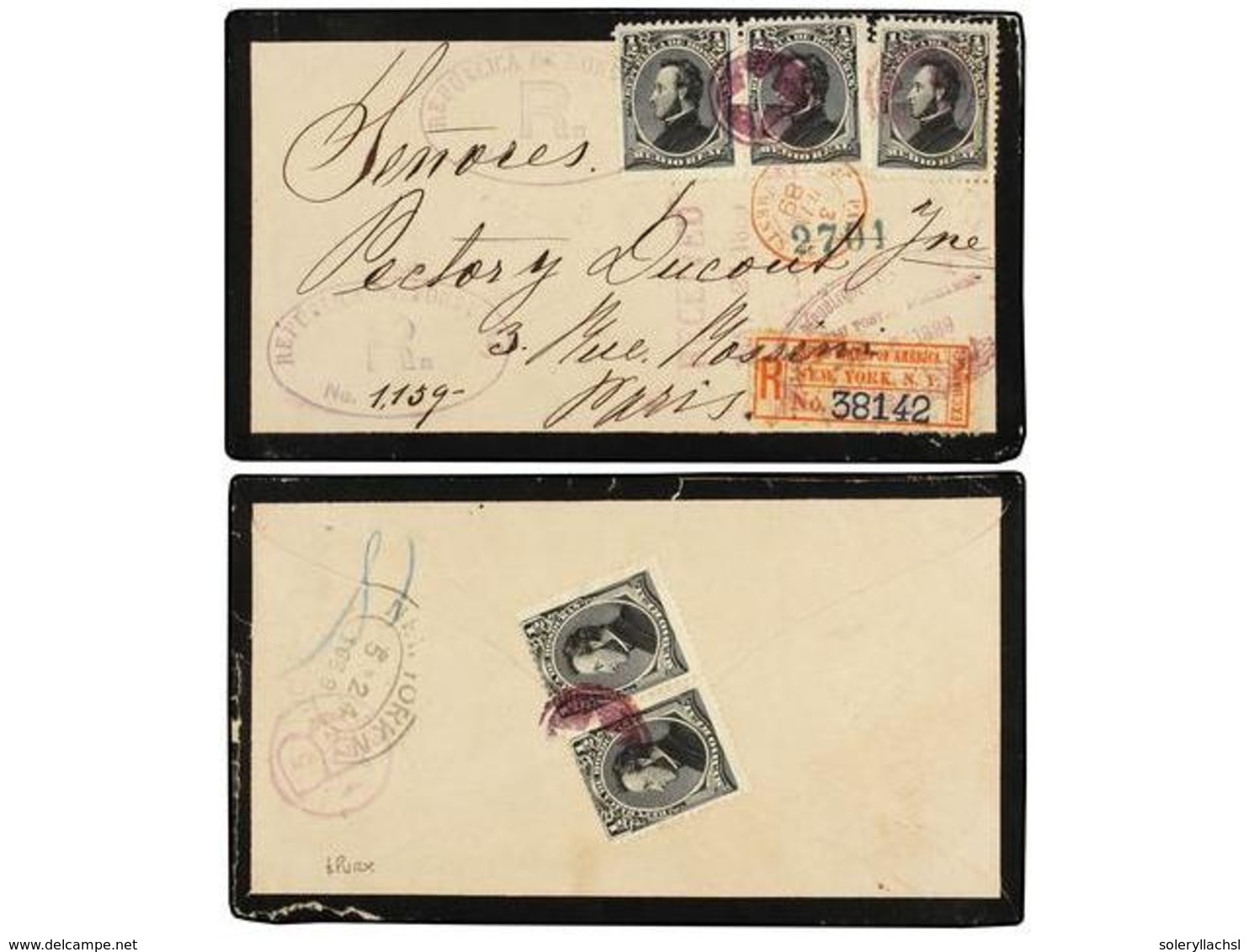 HONDURAS. Sc.32 (5). 1889. HONDURAS A PARÍS. Sobre Con Franqueo De 1/2 Real Negro (tres En El Frente Y Dos Al Dorso) En  - Sonstige & Ohne Zuordnung