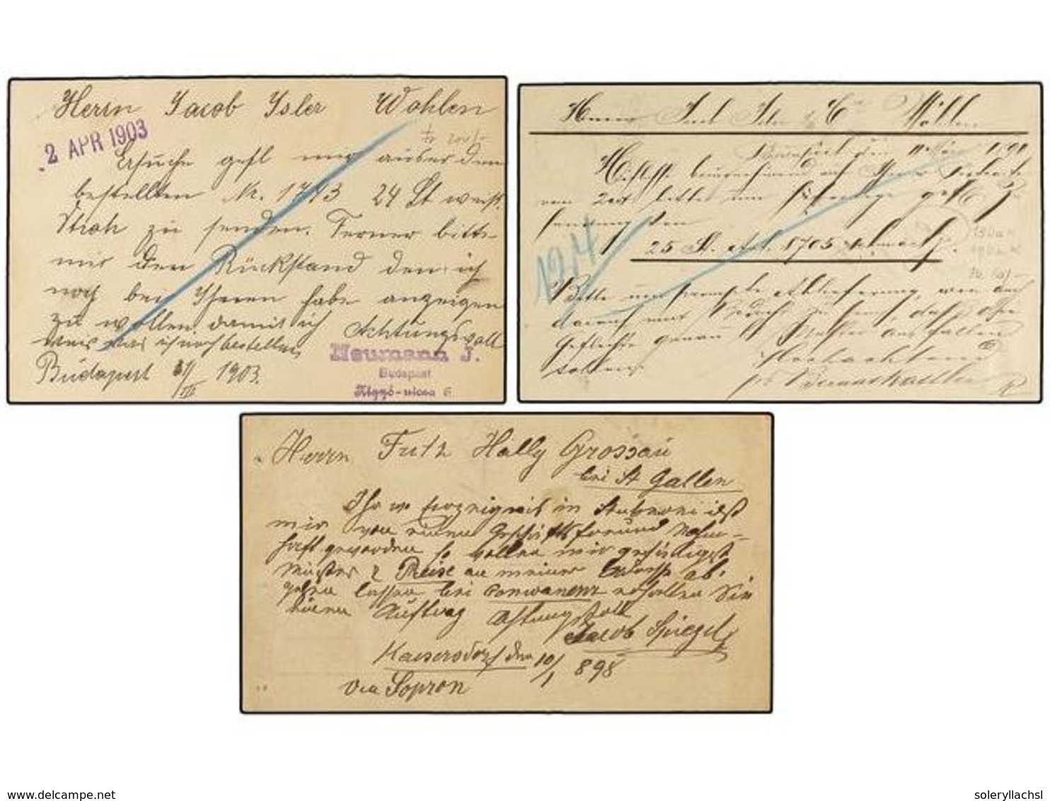 HUNGRIA. 1891-1903. Three Postal Stationary Cards Taxed On Arrival With Swiss Stamps. - Other & Unclassified