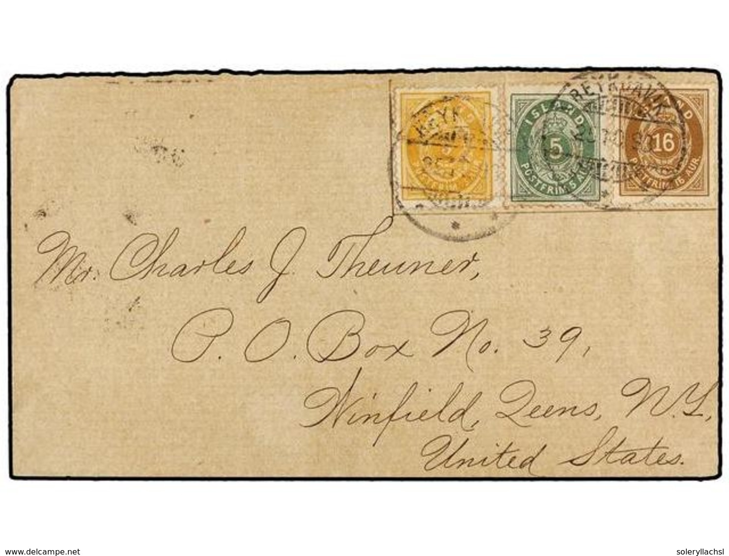 ISLANDIA. 1898. REYKJAVIK To U.S.A. Envelope Franked With 3 Aur. Yellow, 5 Aur. Green And 16 Aur. Brown. Fine And RARE T - Autres & Non Classés