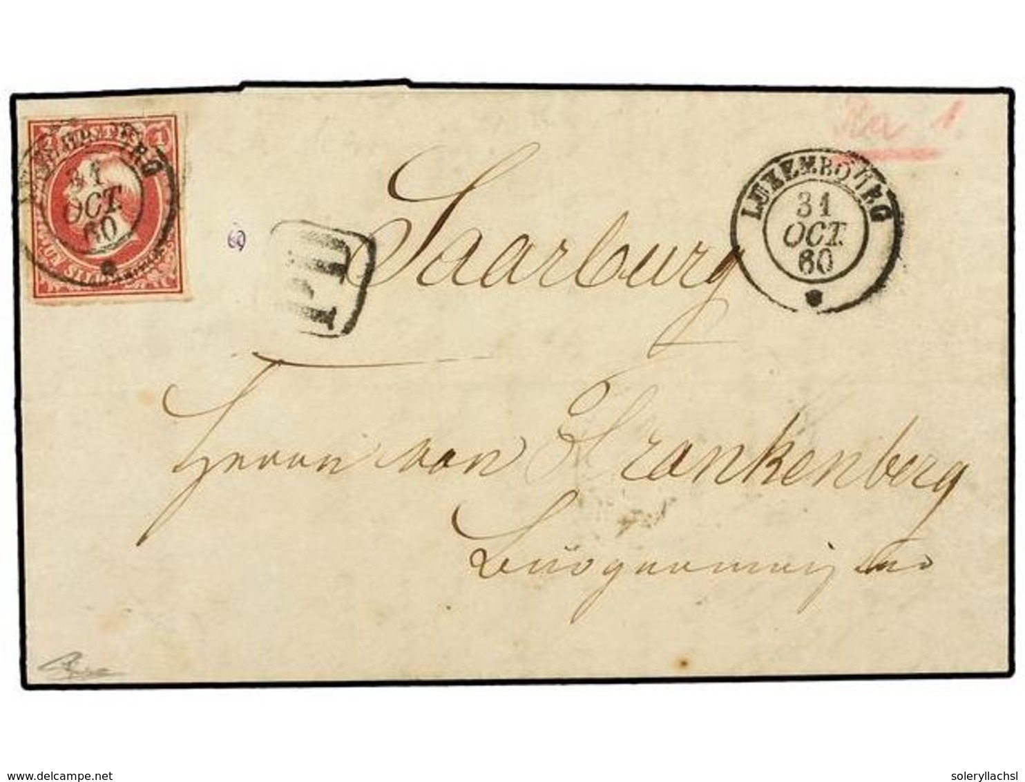 LUXEMBURGO. 1852. 1 Sgr. Dark Carmine Rose, Gorgeous Deep Rich Highly Distinctive Shade, Good To Large Margins, Tiny Nic - Autres & Non Classés