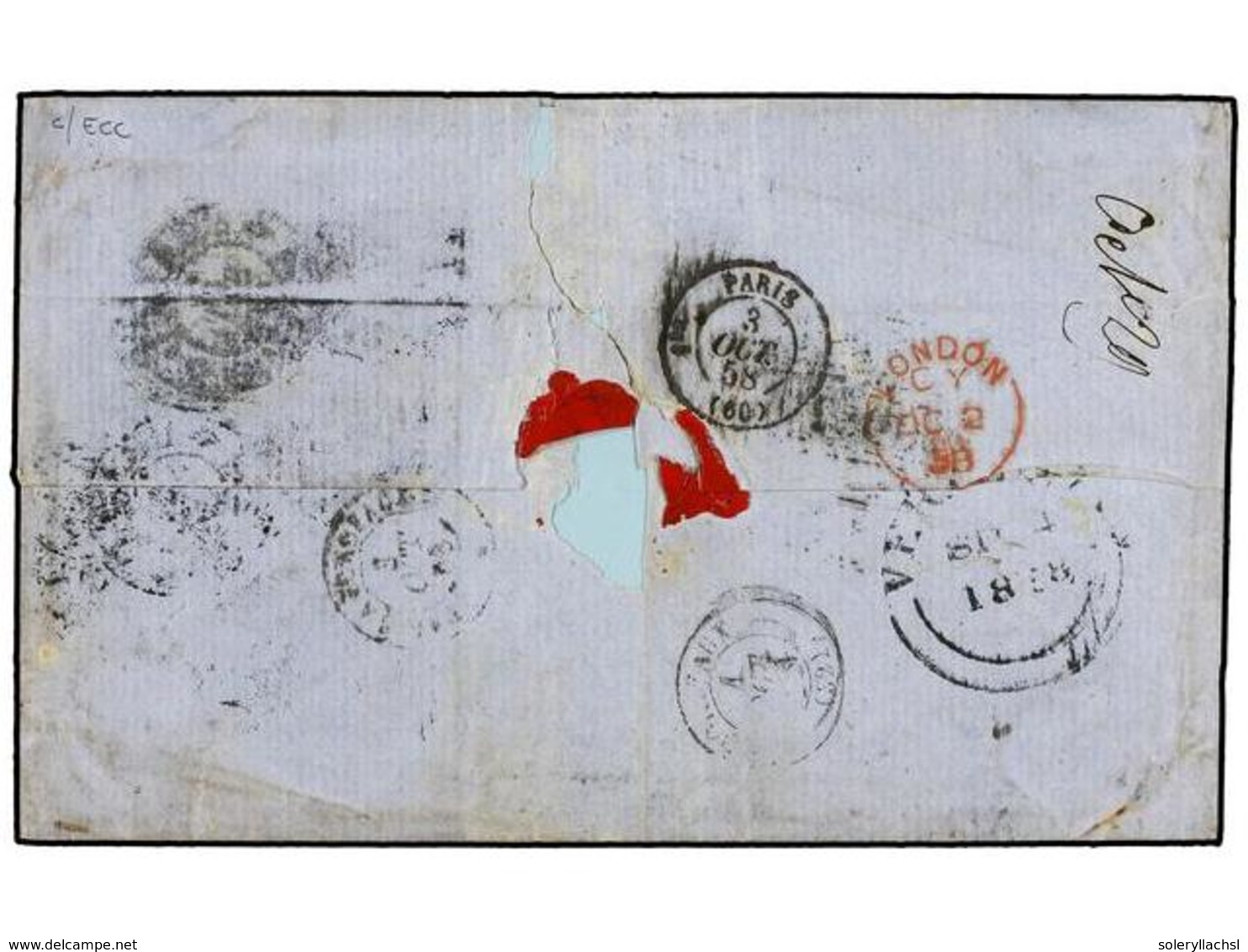 MEXICO. Sc.2, 4. 1858 (Sept. 2). Cover From MEXICO CITY To BORDEAUX Franked By 1856 1r. Yellow And 4r. Carmine Tied By B - Other & Unclassified