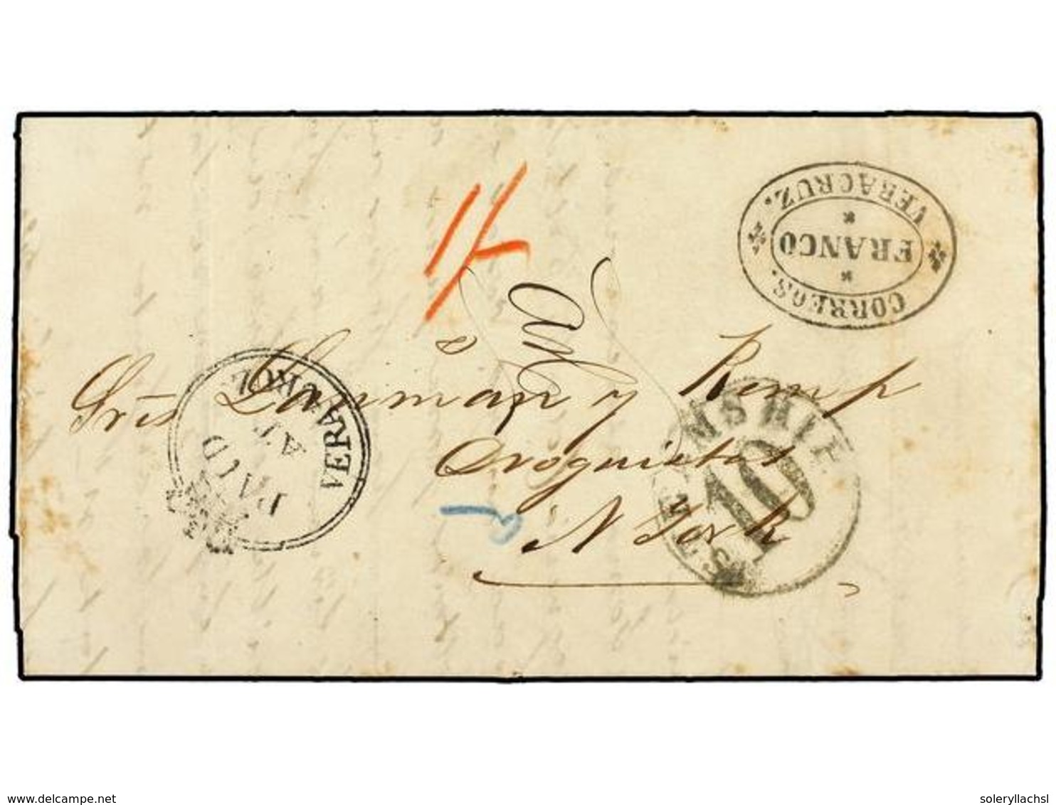 MEXICO. 1864. VERACRUZ A NEW YORK Vía El Correo Británico. Marca PAID/AT/VERACRUZ Y Tarifa "1/.". Tasada A La Llegada Co - Sonstige & Ohne Zuordnung